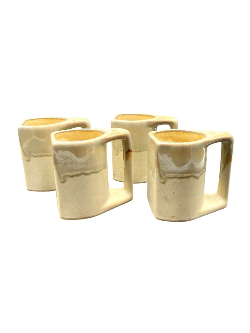 Rodolfo Padilla Abstract Coffee Mugs Set Of 4 Cream Tan Drip Glaze Signed